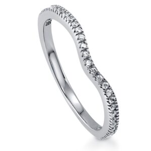 berricle sterling silver wishbone wedding rings micro pave set cubic zirconia cz curved half eternity ring for women, rhodium plated size 6.5