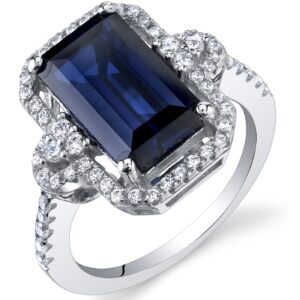 PEORA Created Blue Sapphire Ring in 925 Sterling Silver, 4.50 Carats Total, Imperial Octagon Design, Comfort Fit, Size 9