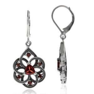 silvershake natural garnet 925 sterling silver filigree dangle drop leverback earrings