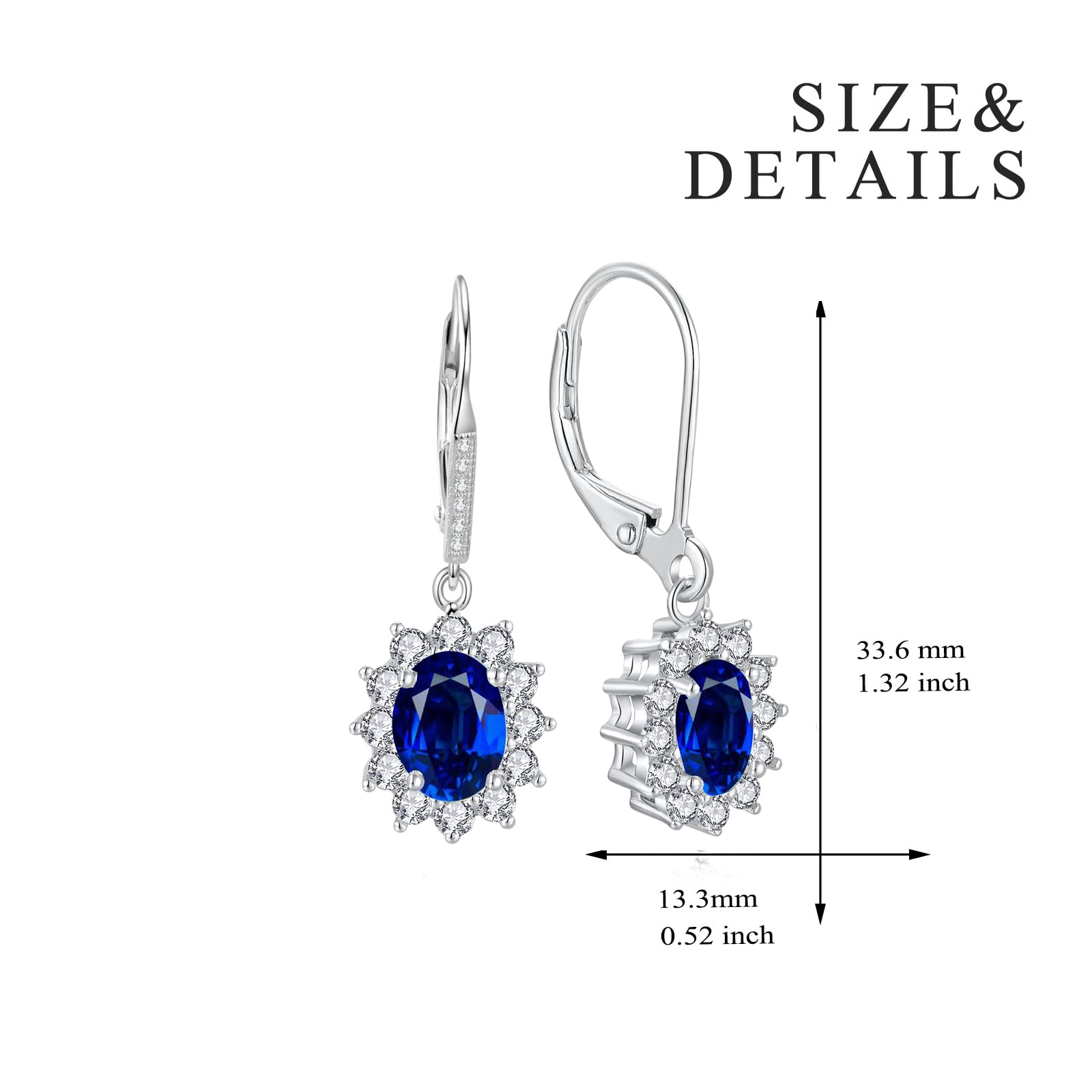 YFN Sterling Silver Created Oval Cut Birthstone Drop Dangle Women Leverback Earrings (September-Sapphire Earrings)