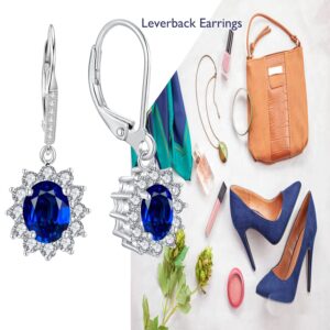 YFN Sterling Silver Created Oval Cut Birthstone Drop Dangle Women Leverback Earrings (September-Sapphire Earrings)