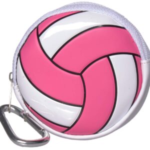 Tandem Sport Volleyball Coin Purse - White & Pink Volleyball Themed Wallet with Zipper Closure - Volleyball Gift Ideas - Gifts for Volleyball Players - Volleyball Accessories - Girls Volleyball Gifts