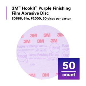 3M Hookit Purple Finishing Film Abrasive Disc 30666, 6 in, 2000+ Grade, 50 Pack, Clear Coat Sanding, Paint Finishing, Defect Removal, Long Lasting