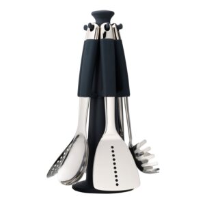 joseph joseph elevate 100 carousel stainless steel kitchen utensil set with rotating storage stand, 6-piece, black