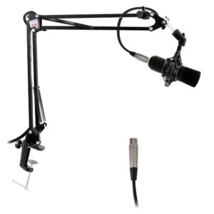 Pyle Suspension Microphone Boom Stand, Simple Clamp-Style Installation, Desktop Scissor Spring Arm Mic Stand w/ Shock Mount, Quick Setup & attached, Maximum Mic Arm Extension Dst= 2.26' ft.(PMKSH01)