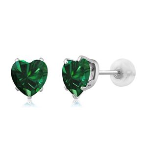 gem stone king 10k white gold green simulated emerald stud earrings for women (1.36 cttw, heart shape 6mm)