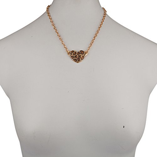 LUX ACCESSORIES Leopard Animal Print Pave Heart Pendant Chain Link Necklace