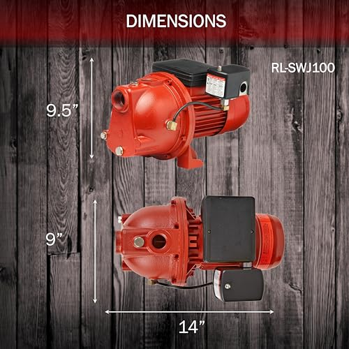 Red Lion RL-SWJ100 1 HP, 17 GPM Dual Voltage (115/230 Volts) Cast Iron Shallow Well Jet Pump, Red, 97081001