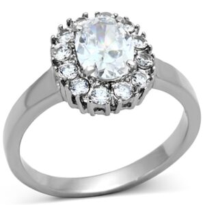 Marimor Jewelry 2.15 Carat Halo Oval Cut Zirconia Stainless Steel Engagement Ring Women's Size 5