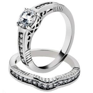 Marimor Jewelry 1.75 Carat Round Cut Cubic Zirconia Stainless Steel Wedding Ring Set Womens Size 10