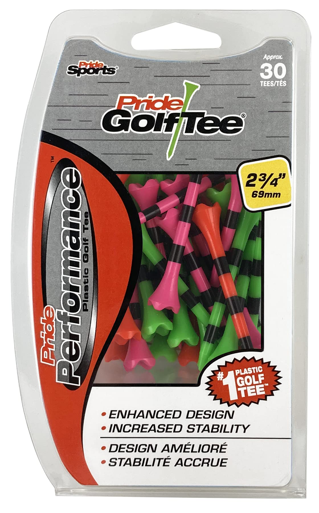 Pride Golf Tee Spikes 30 Count Tees, Citrus Mix, 2.75 US