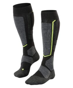 falke men's sb2 ski socks for snowboarding, merino wool, knee high, mid weight cushion, breathable quick dry, black (black-mix 3010), 12.5-13.5, 1 pair