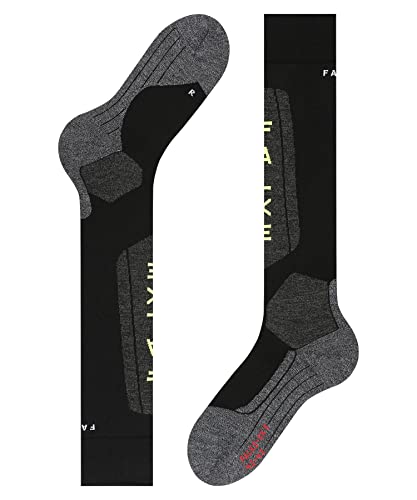 FALKE Men's SK5 Ski Socks, Silk, Knee High, Ultra Light Cushion, Breathable Quick Dry, Winter Athletic Sock, Black (Black-Lightning 3171), 12.5-13.5, 1 Pair