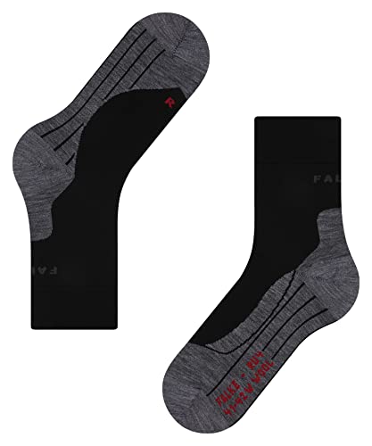 FALKE Women's RU4 Endurance Wool Running Socks, Mid Calf, Medium Cushion, Athletic, Breathable Quick Dry, Merino Wool, Black (Black-Mix 3010), 5-6, 1 Pair