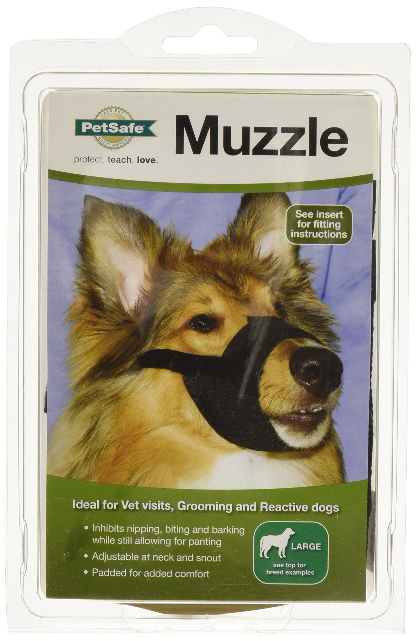 PetSafe Dog Muzzle - Large, Black - Comfortable Padding - Adjustable Sizing for Small, Medium and Large Dogs - Prevents Biting - Allows Room to Pant - Perfect for Visits to The Vet or Groomer