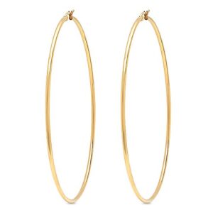 Gem Stone King 3.5 Inch Stainless Steel Yellow Gold Tone Hoop Earrings - 90mm Diameter - Stunning Statement Jewelry for Women