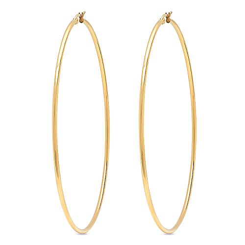 Gem Stone King 3.5 Inch Stainless Steel Yellow Gold Tone Hoop Earrings - 90mm Diameter - Stunning Statement Jewelry for Women