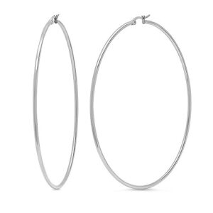 Gem Stone King 3.5 Inch Stainless Steel Silver Tone Hoop Earrings For Women