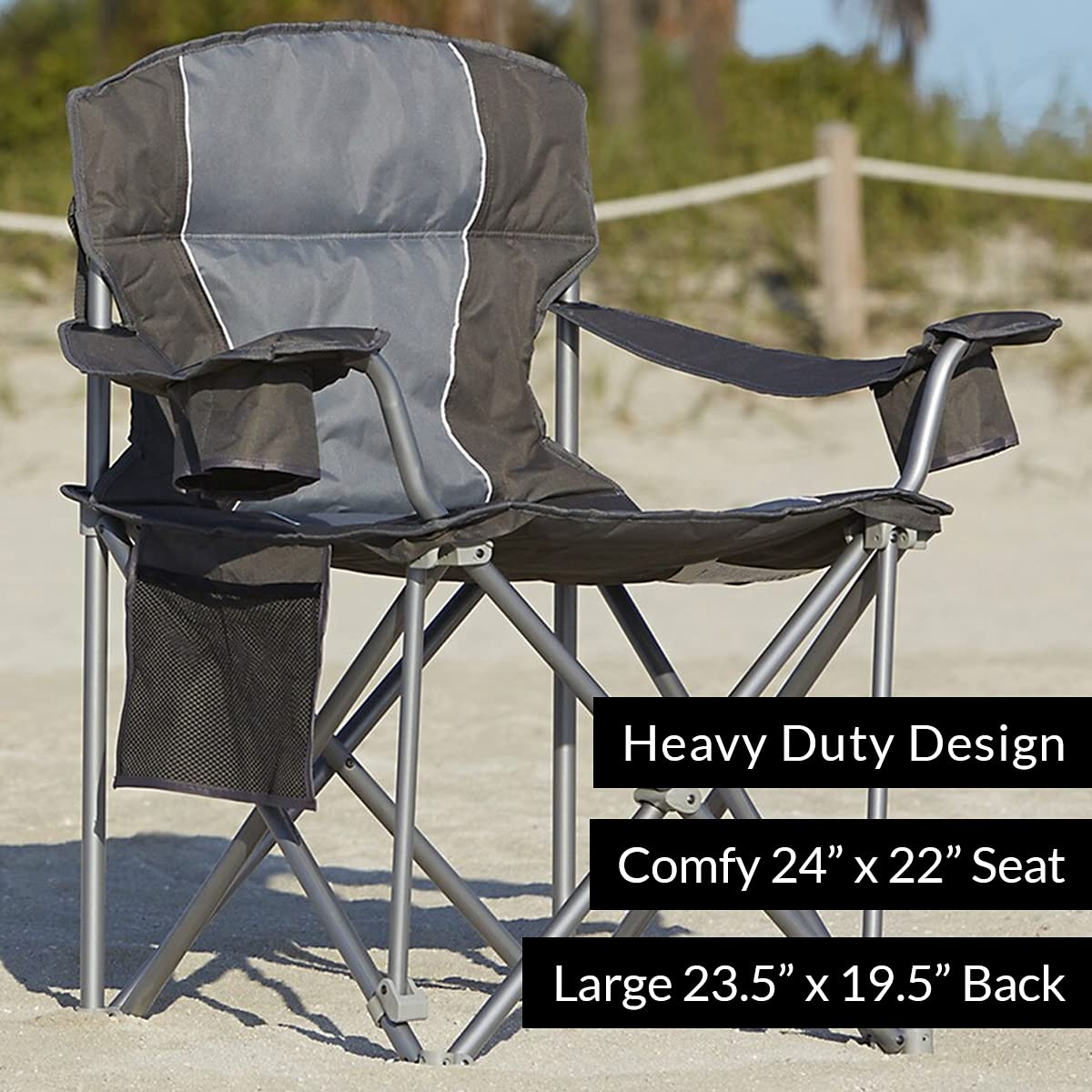 LivingXL 500-lb. Capacity Heavy-Duty Portable Chair Charcoal 500 lb