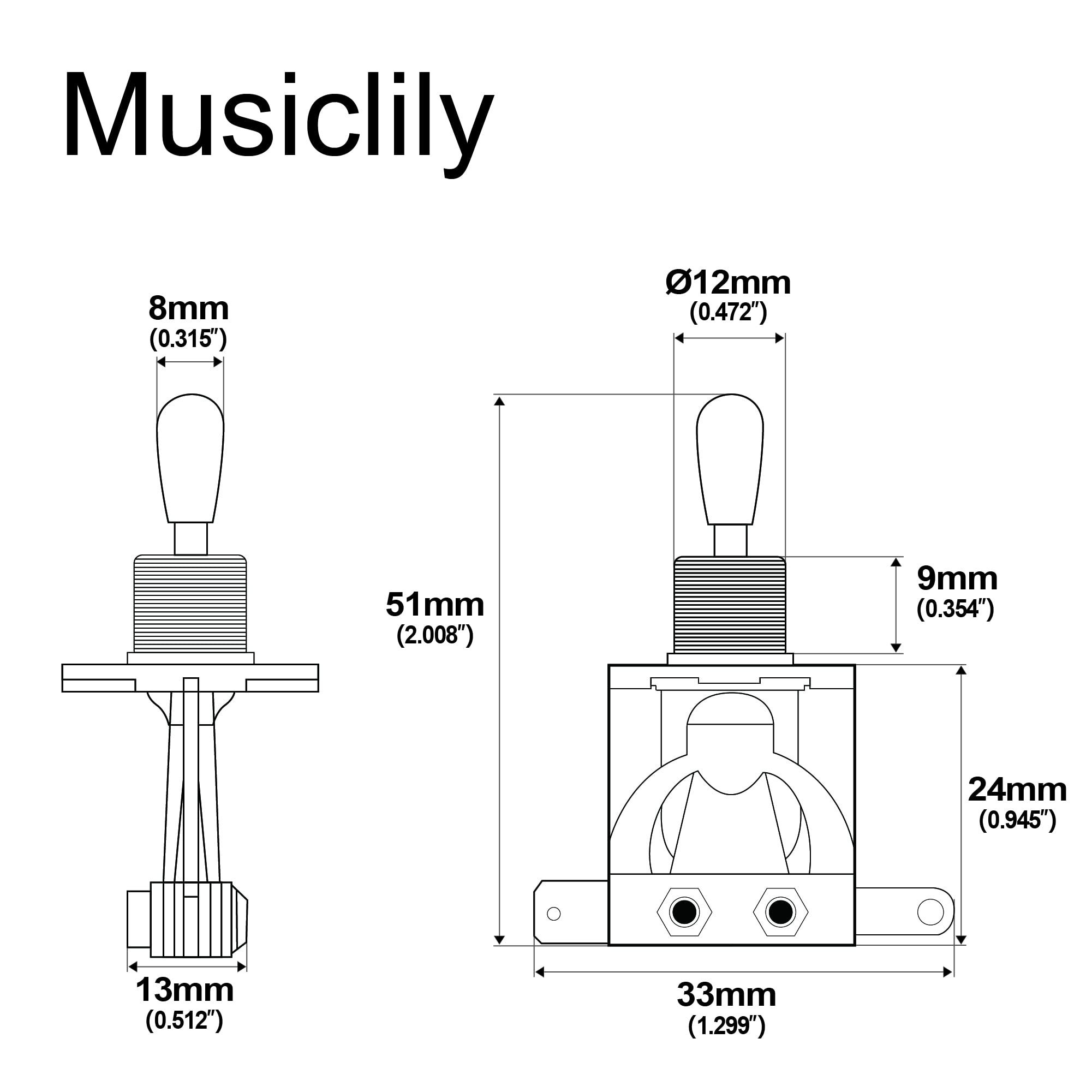 Musiclily Metric 3 Way Short Straight Guitar Toggle Switch Pickup Selector for Epiphone Les Paul Electric Guitar,Black Top with Black Tip