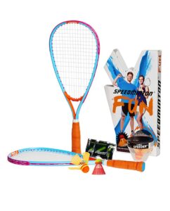 speedminton sm01-fun-10 fun set - alternative to beach ball, spike ball, badminton, incl. 1 heli and one fun speeder, perfect for the beach, park or backyard, blue orange