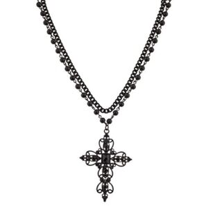 lux accessories rosary black elegant fancy beaded cross