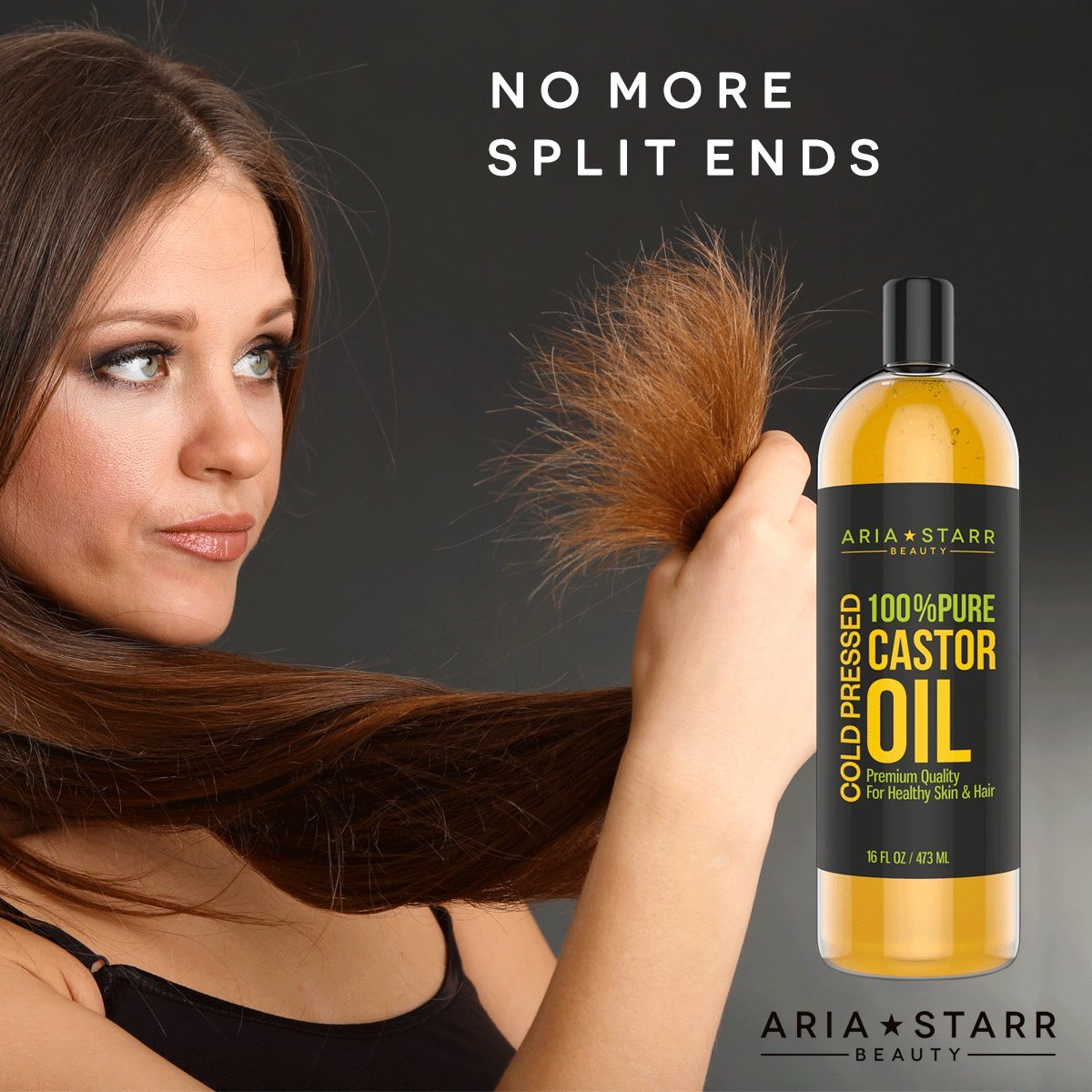 Aria Starr Castor Oil Cold Pressed - 16 FL OZ - 100% Pure Hair Oil For Hair Growth, Face, Skin Moisturizer, Scalp, Thicker Eyebrows And Eyelashes