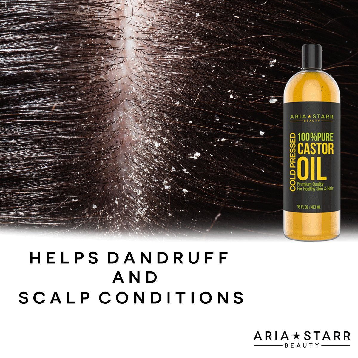 Aria Starr Castor Oil Cold Pressed - 16 FL OZ - 100% Pure Hair Oil For Hair Growth, Face, Skin Moisturizer, Scalp, Thicker Eyebrows And Eyelashes