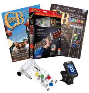 chordbuddy guitar learning system, teaching aid with lesson plan, songbook & app tuner, usa made chord buddy with true tune chromatic tuner - right handed