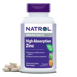 natrol high absorption zinc 7.5 mg per serving, dietary supplement for immune health, chewable tablets for adults, 60 zinc tablets, 60 day supply