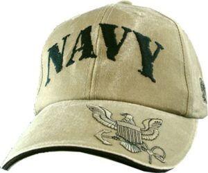 eagle crest u.s. navy embroidered cap with logo. khaki