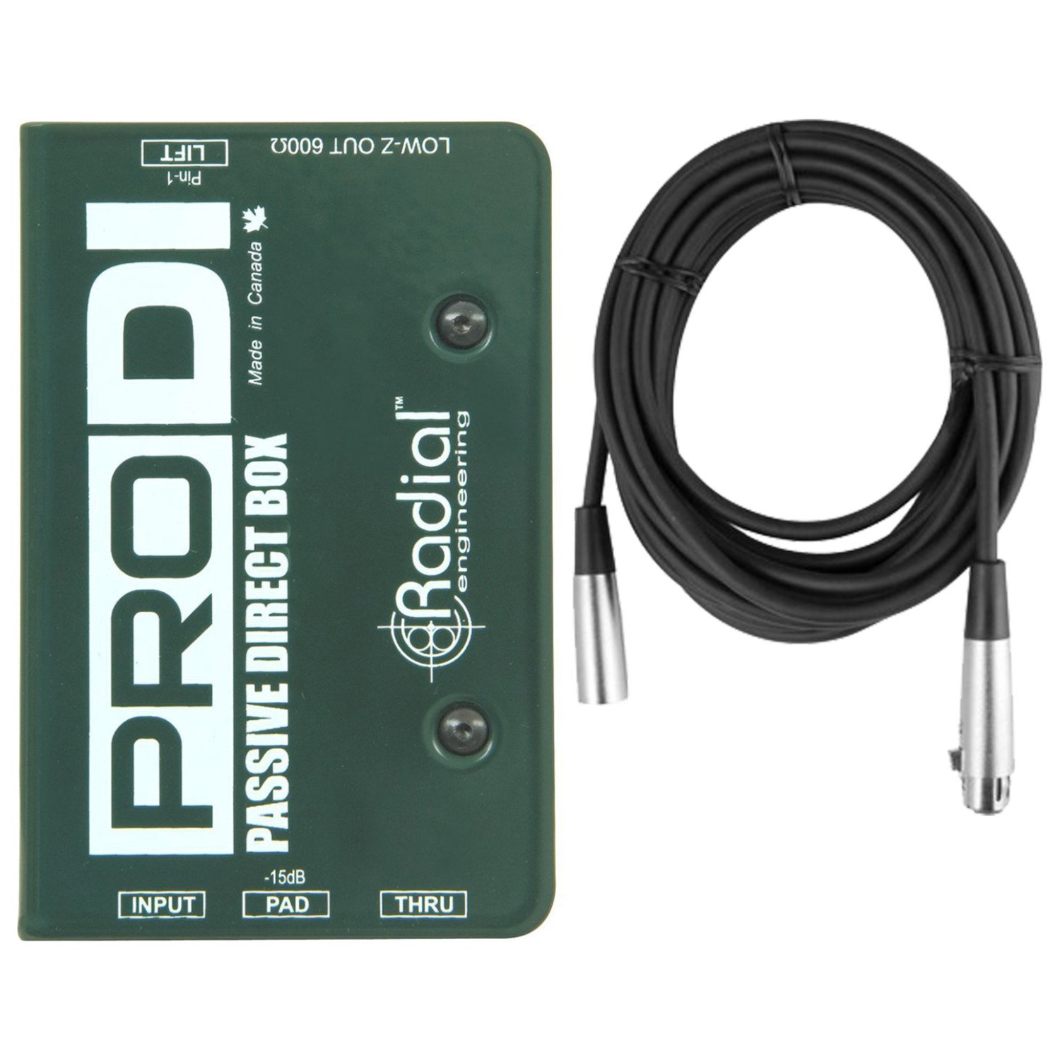 Radial ProDI 1 Channel Passive Instrument Mono Direct Box with Custom Transformer with Senor Microphone Cable