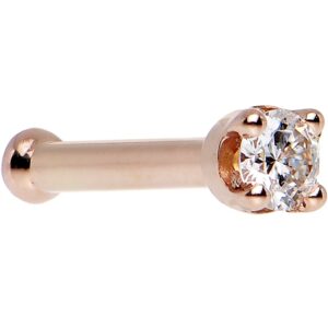 solid 14k rose gold 2mm cubic zirconia nose stud bone 18 gauge 1/4"