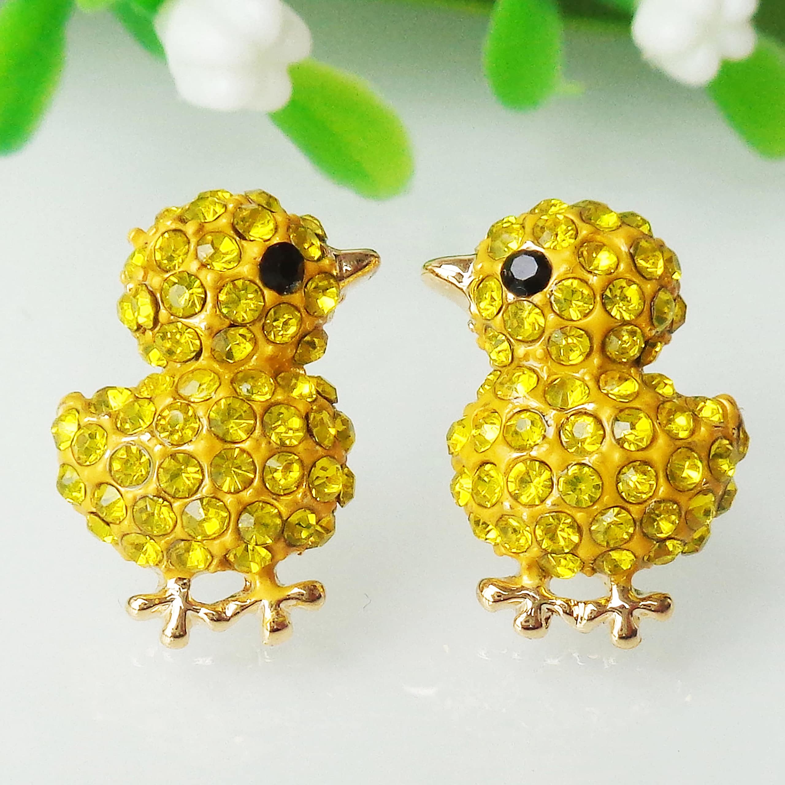 Navachi 18k Gold Plated Chicken Yellow Crystal Enamel Az1011s Stud Earrings