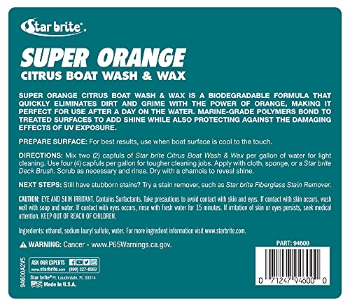 STAR BRITE Super Orange Citrus Boat Wash & Wax - Premium Concentrated Formula for Ultimate Shine & Protection - 128 OZ Gallon (094600)