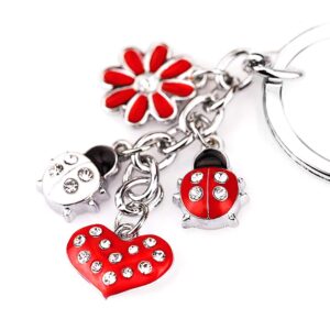 Z395E MONNEL Crystal Red Style Ladybug Heart Lily Charms Key Ring Keychain