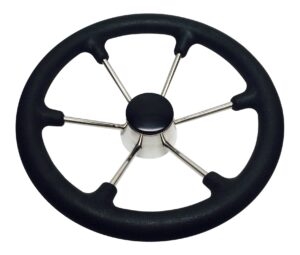 pactrade marine boat ss304 steering wheel with sleeve 6 spoke, black