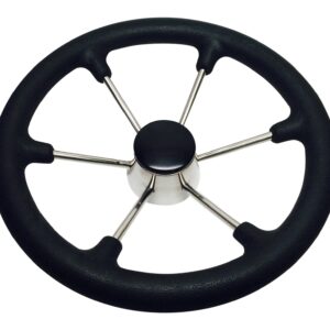 Pactrade Marine Boat SS304 Steering Wheel with Sleeve 6 Spoke, Black