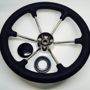 Pactrade Marine Boat SS304 Steering Wheel with Sleeve 6 Spoke, Black