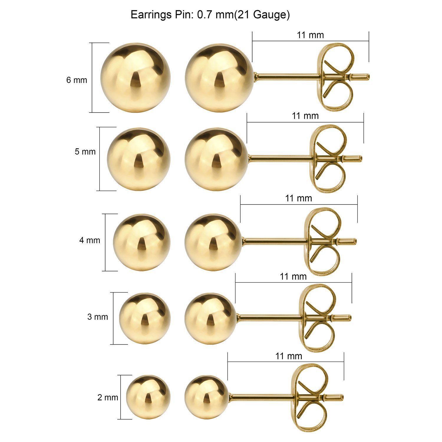 JewelrieShop Ball Earrings 316L Surgical Steel Earrings Round Ball Stud Earrings Set for Women