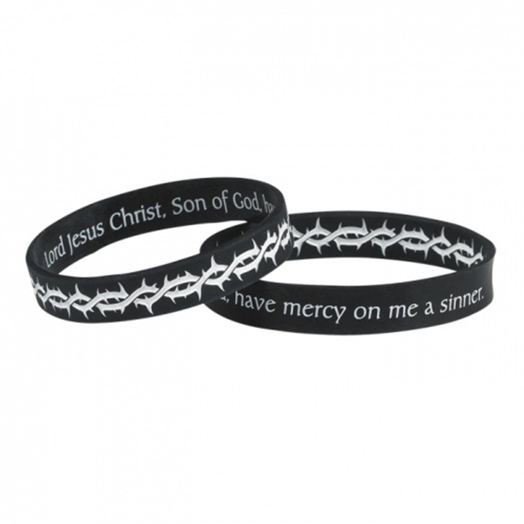 CB Black Silicone Crown of Thorns Bracelet with Prayer Card, 8 Inch