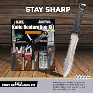 Flitz All-in-One Knife Restoration Care Kit – Clean, Polish, Protect and Sharpen Your Knives, Microfiber Cloth and Knife Sharpener Included