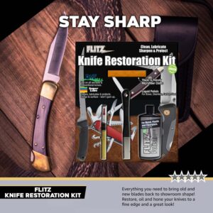 Flitz All-in-One Knife Restoration Care Kit – Clean, Polish, Protect and Sharpen Your Knives, Microfiber Cloth and Knife Sharpener Included