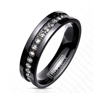 marimor jewelry solid titanium black plated round cubic zirconia unisex band eternity wedding ring size 12