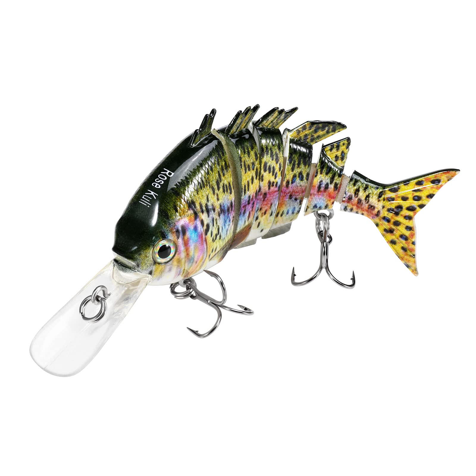 Rose Kuli Fishing Lures for Bass, 4 inch Rainbow Multi Jointed Swimbaits Slow Sinking Bionic Swimming Lures, 6 Segment Lifelike Topwater Hard Lures for Freshwater Saltwater Topwater Bass Trout