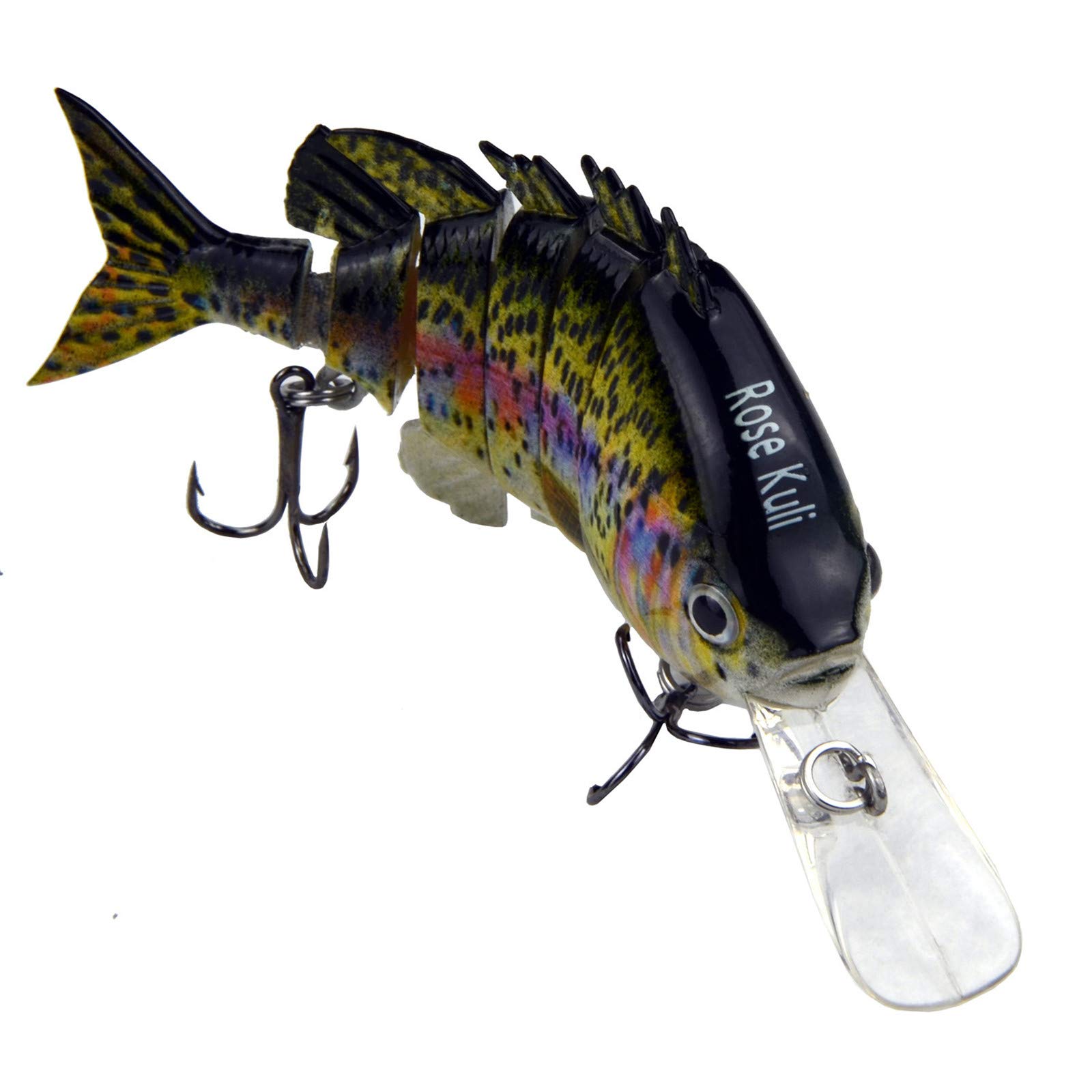 Rose Kuli Fishing Lures for Bass, 4 inch Rainbow Multi Jointed Swimbaits Slow Sinking Bionic Swimming Lures, 6 Segment Lifelike Topwater Hard Lures for Freshwater Saltwater Topwater Bass Trout