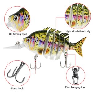 Rose Kuli Fishing Lures for Bass, 4 inch Rainbow Multi Jointed Swimbaits Slow Sinking Bionic Swimming Lures, 6 Segment Lifelike Topwater Hard Lures for Freshwater Saltwater Topwater Bass Trout