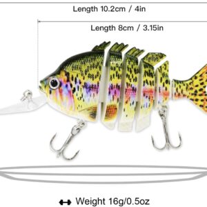 Rose Kuli Fishing Lures for Bass, 4 inch Rainbow Multi Jointed Swimbaits Slow Sinking Bionic Swimming Lures, 6 Segment Lifelike Topwater Hard Lures for Freshwater Saltwater Topwater Bass Trout