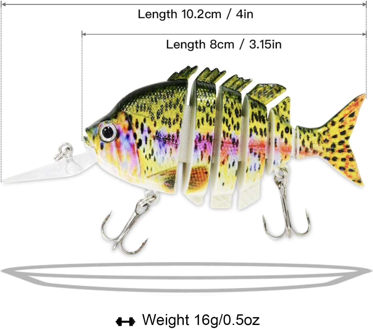 Rose Kuli Fishing Lures for Bass, 4 inch Rainbow Multi Jointed Swimbaits Slow Sinking Bionic Swimming Lures, 6 Segment Lifelike Topwater Hard Lures for Freshwater Saltwater Topwater Bass Trout