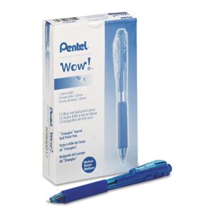 Pentel BK440C WOW! Retractable Ballpoint Pen, 1mm, Blue Barrel/Ink, Dozen